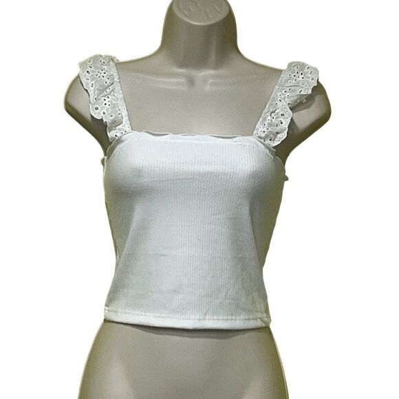Good Luck Gem Eyelet Trim Tank Top In Off White - Picture 1 of 12